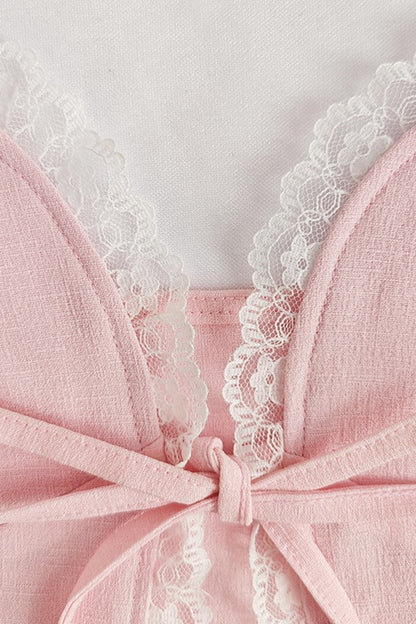 Lace Trim Patchwork Sexy Slinky Backless Crop Top