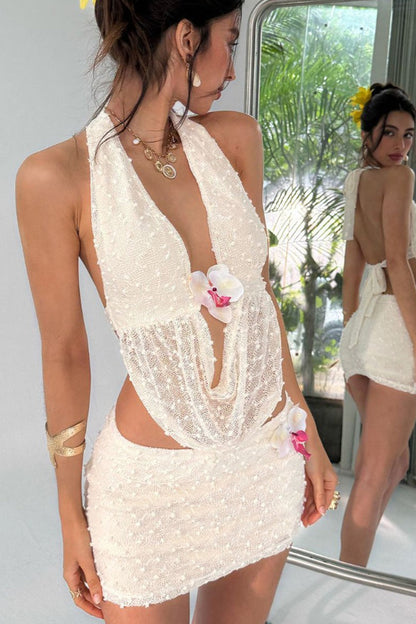 Sexy Backless Tie Waist Skirt Set