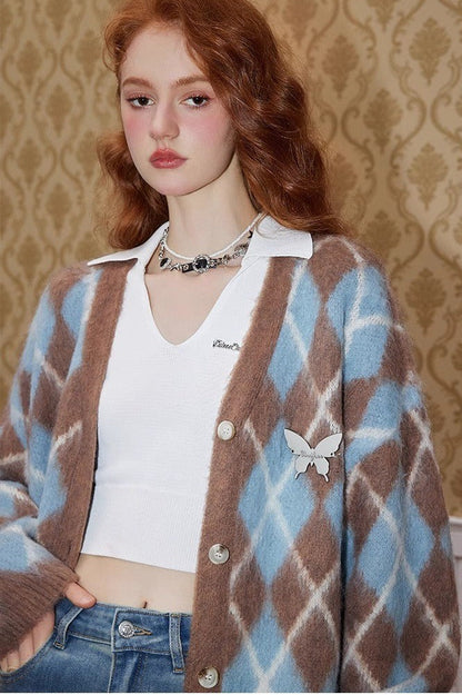 Vintage Argyle Mohair Cardigan