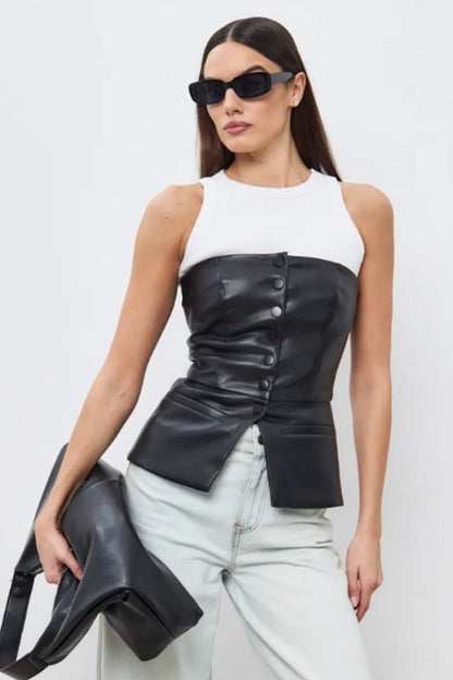 PU Leather Single Breasted Strapless Bustier Tube Top