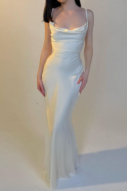 Solid Tie Waist Spaghetti Strap Slim Fit Prom Dress