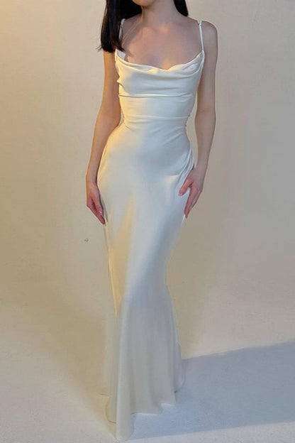 Solid Tie Waist Spaghetti Strap Slim Fit Prom Dress