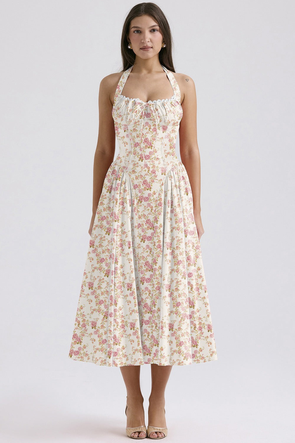 Halter Neck Slim Strap Floral Dress