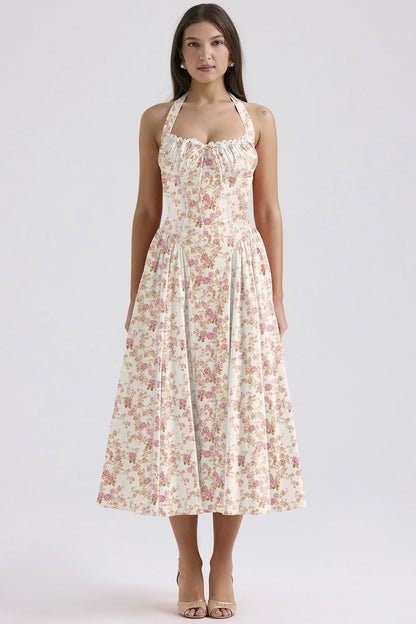 Halter Neck Slim Strap Floral Dress