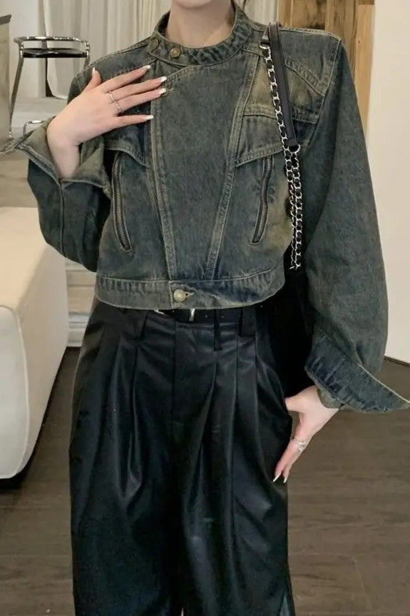 Slim Fit Denim Moto Jacket
