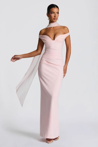 Strapless Off Shoulder Ruched Stretch Bodycon Formal Dress