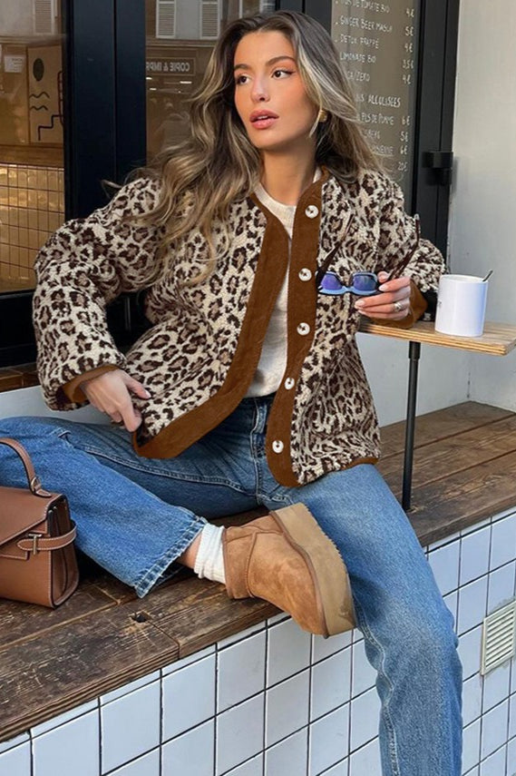 Oversized Leopard Lamb Fleece Coat