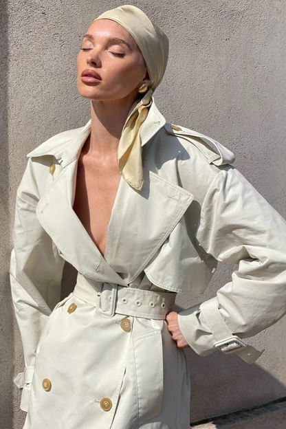 Lapel Belted Waist Elegant Office Overcoat