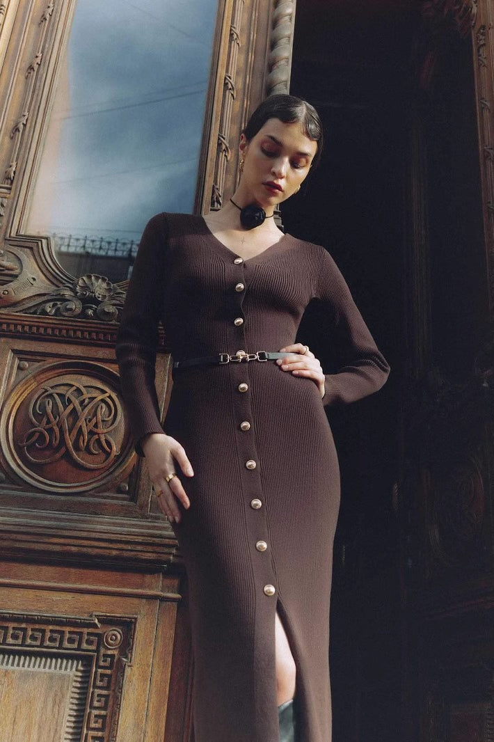 Long Sleeve Button Sweater Dress