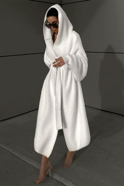 Solid Hooded Loose Stylish Long Overcoat