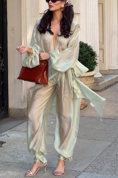 Lightweight Sheer Organza Fabric High Rise Scarf Bloomer Pants