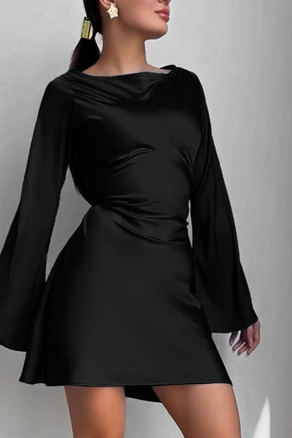 Elegant Satin Waist Tie Slim Bodycon Cocktail Cocktail Dress