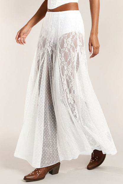 Lace Print Sheer Low Waist Maxi Boho Skirt