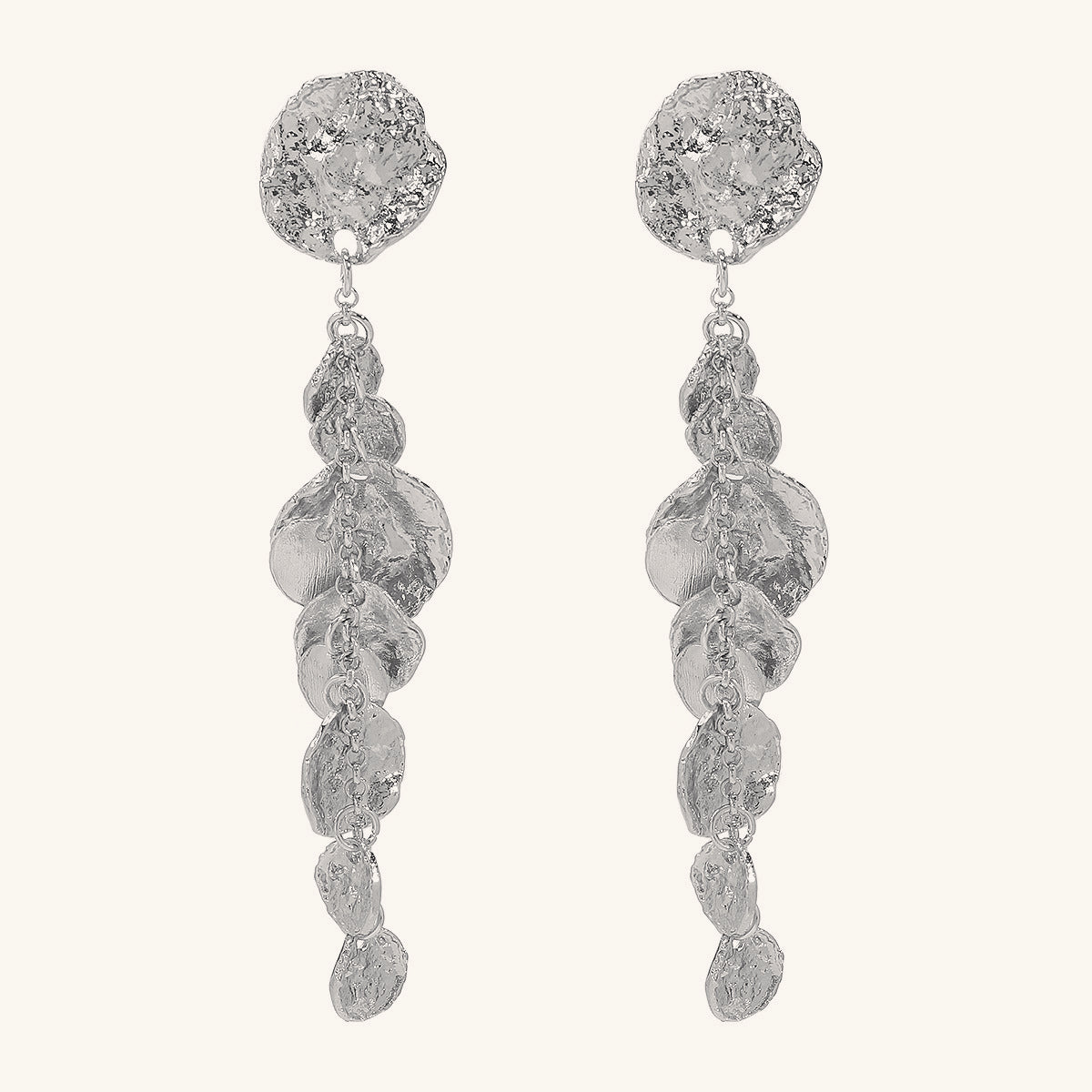 Long Round Pendant Metallic Earrings