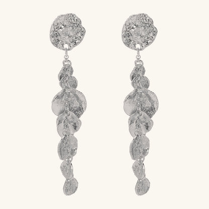 Long Round Pendant Metallic Earrings