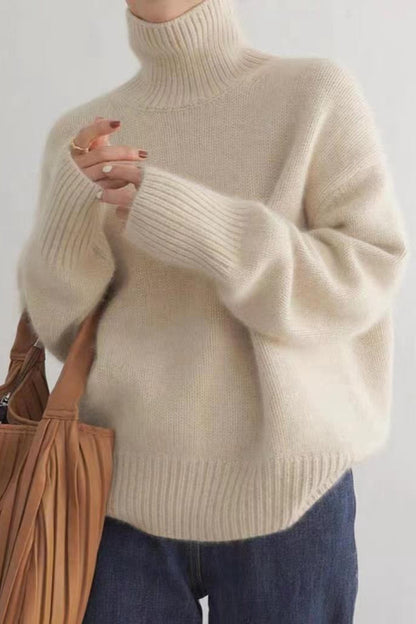 Minimalist Turtleneck Solid Color Loose Fit Knit Sweater