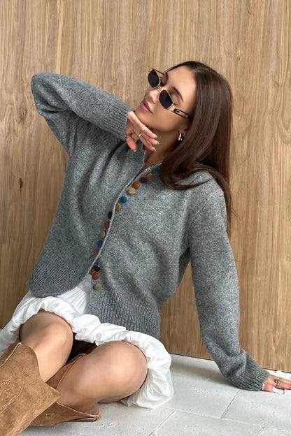 Color Button Knit Cardigan Sweater