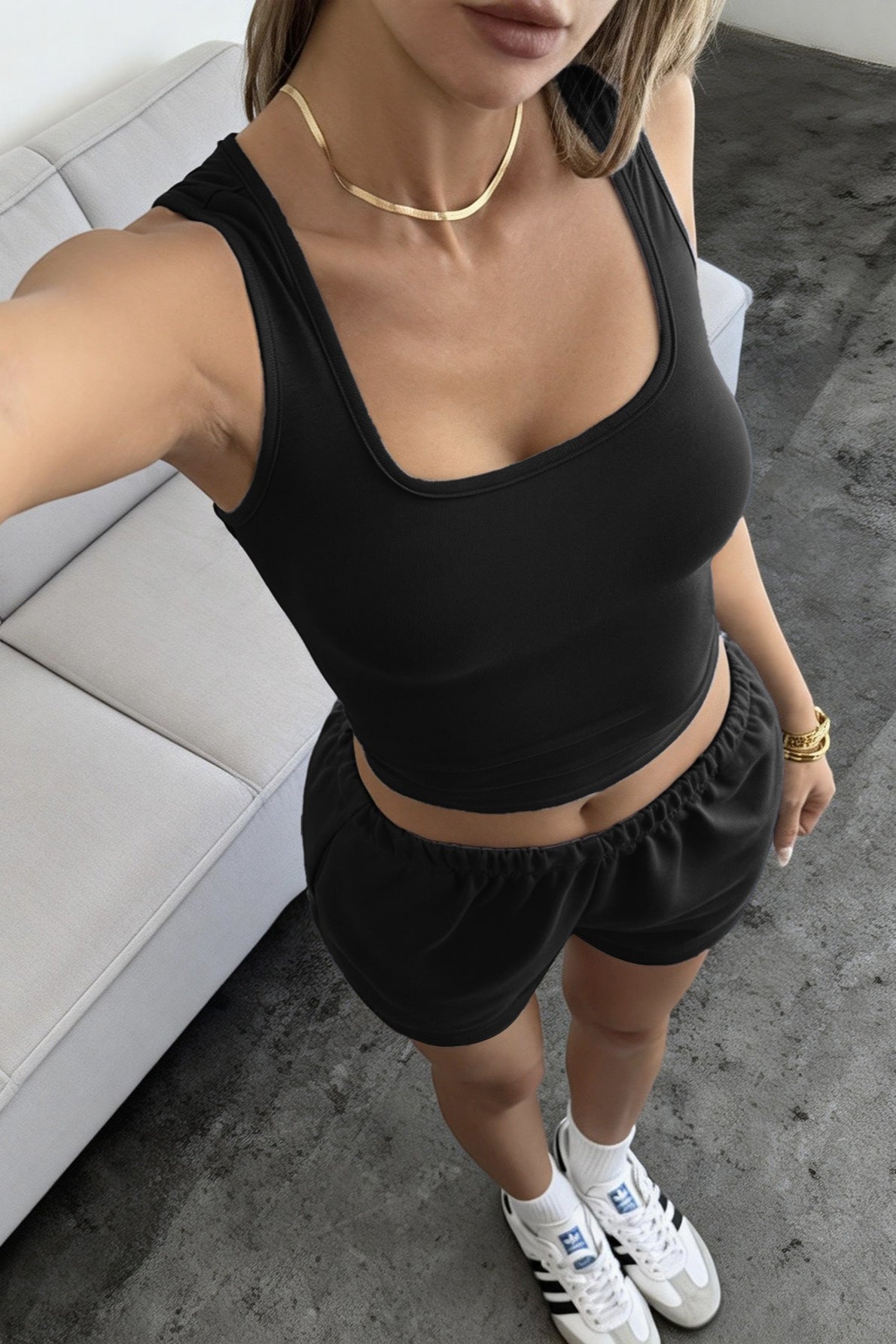 Scoop Neck Fitted Tank Shorts Set