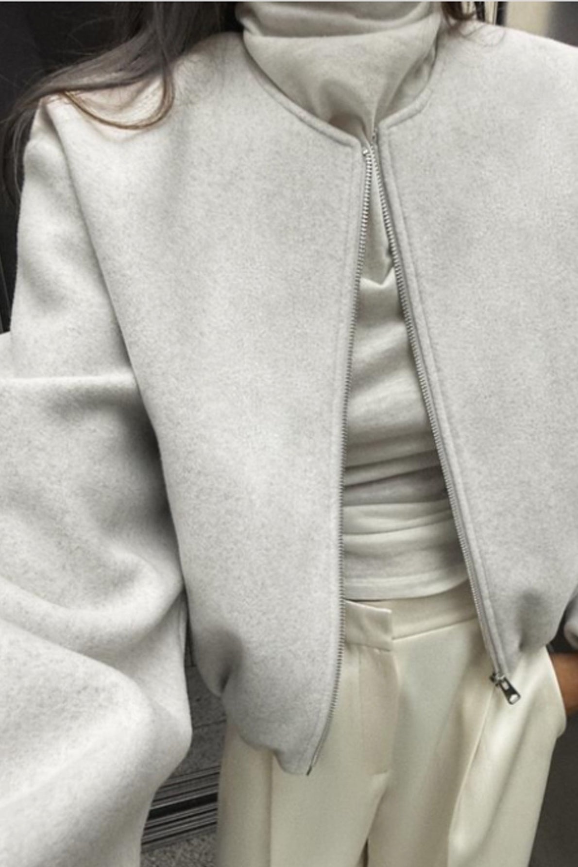 Soft Cropped Crew Neck Bomber Jacket