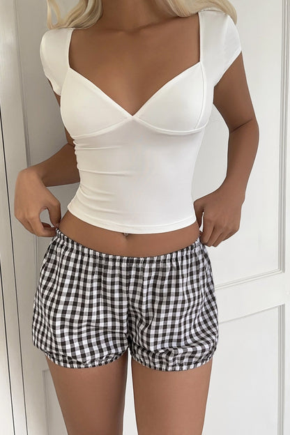 Plaid Elastic Waist Loose Fit Shorts
