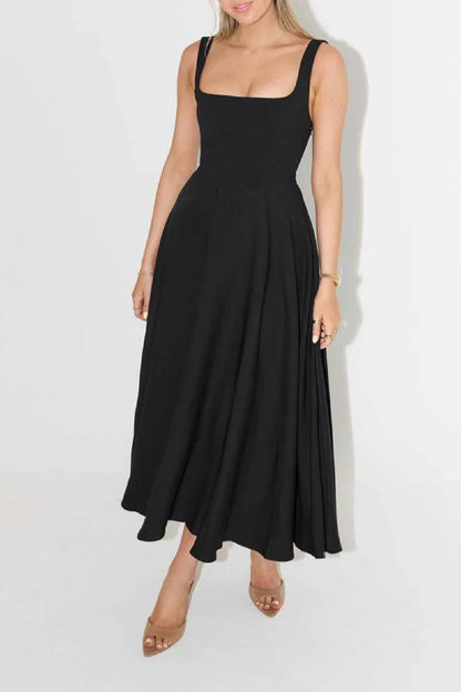 Multi-Color Square-Neck Fit-and-Flare Midi Dress
