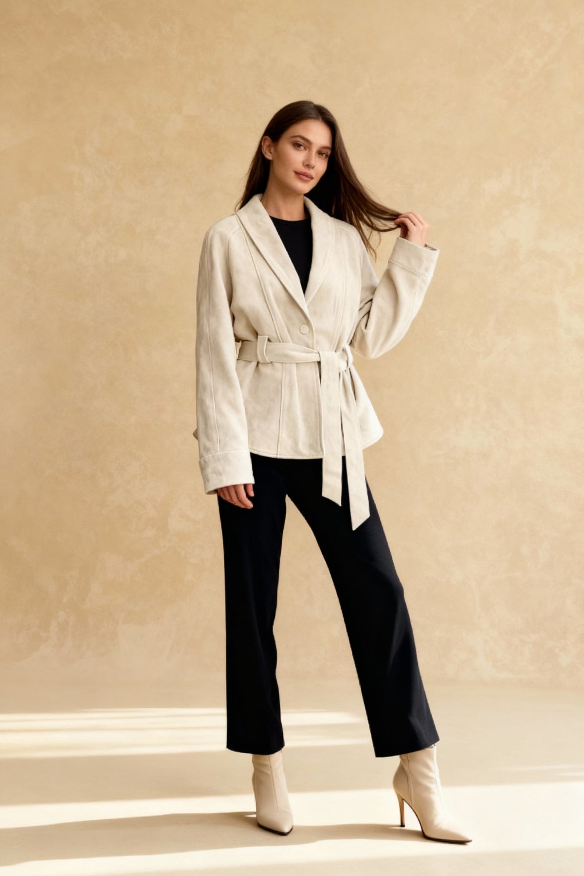 Chic Suede Long Sleeve Jacket Coat