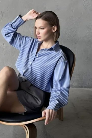 Relaxed Fit Striped Long Sleeve Blouse