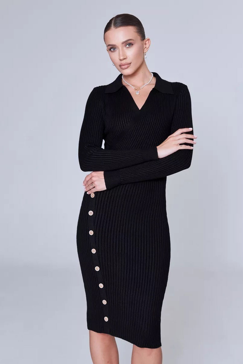 Polo Neck Bodycon Sweater Dress