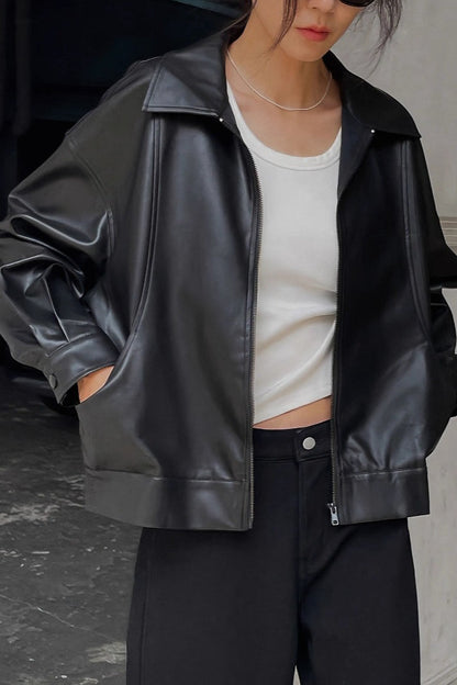Relaxed Fit Motorcycle Style Jacket