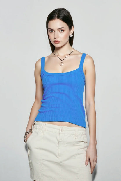 Sleeveless Strap Ribbed Causal Cropped Top Summer Solid O-neck Slim Fit Exposed Navel Mini Vest 2024 Crop Top