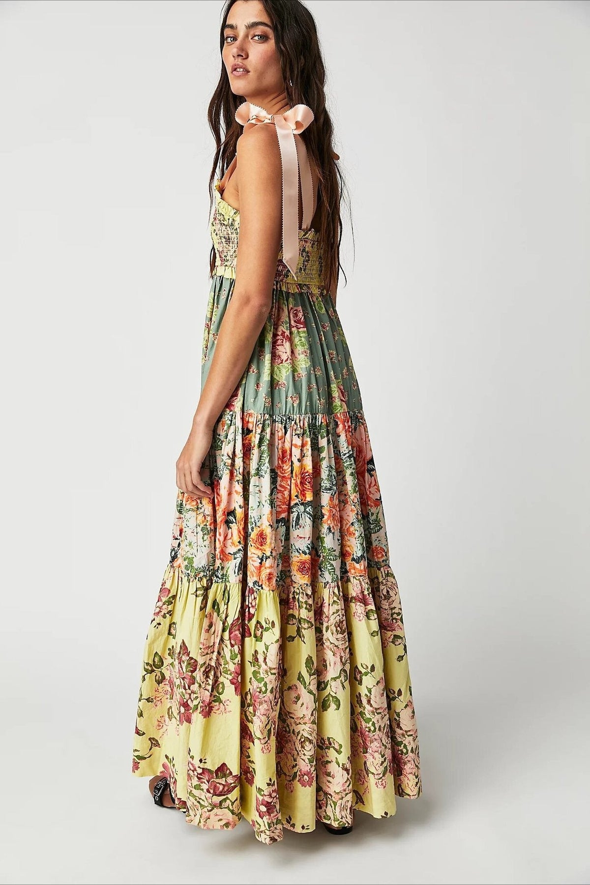 Light Tone Printed Patchwork Maxi Boho Dress