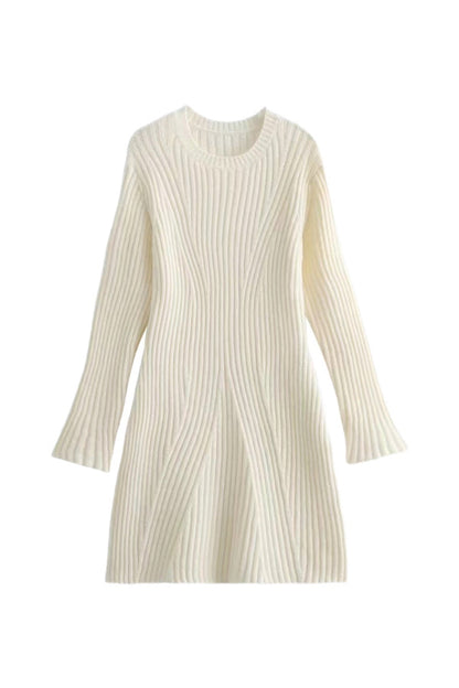 Rib Knit Mock Neck Long Sleeve Belted Bodycon Mini Dress