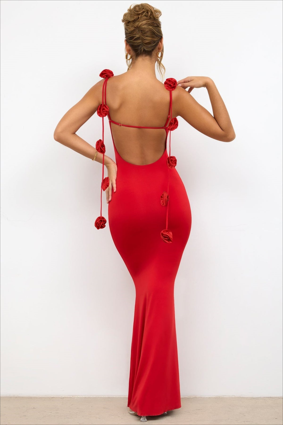 Strappy 3D Floral Maxi Party Dress