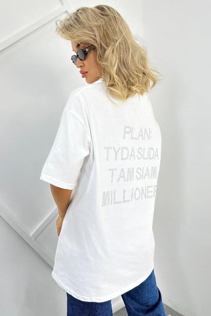 Rhinestone Letter Graphic Loose Fit Short Sleeve Tee