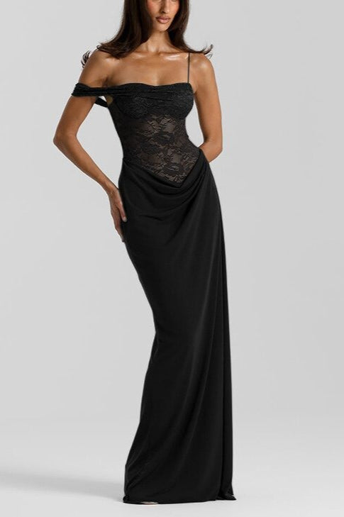 Lace Panel Tank Maxi Bodycon Dress