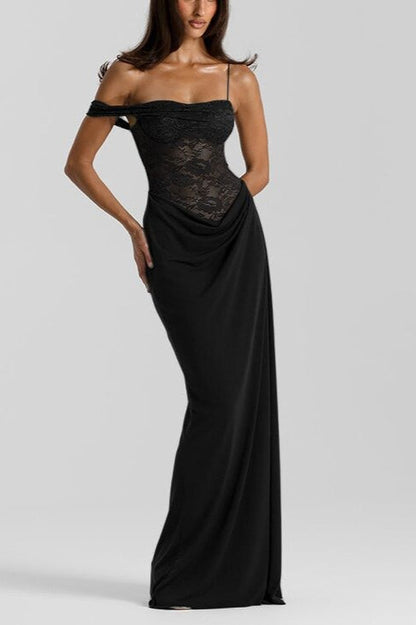 Lace Panel Tank Maxi Bodycon Dress