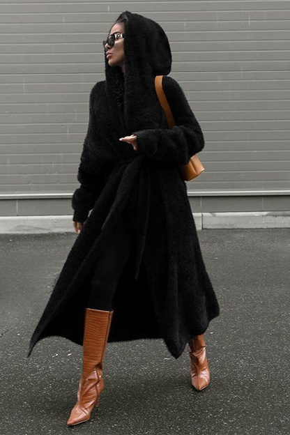 Solid Hooded Loose Stylish Long Overcoat
