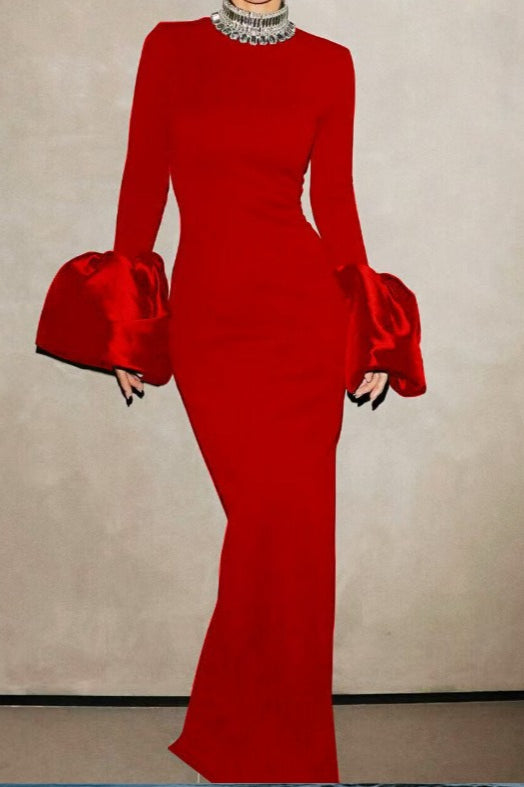 Sparkling Round Neck Long Sleeve Bubble Sleeve Formal Dress
