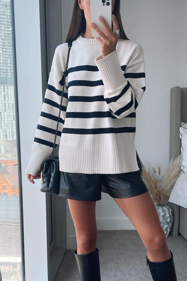 Striped Long Sleeve Crew Neck Pullover Knitted Women's Sweater