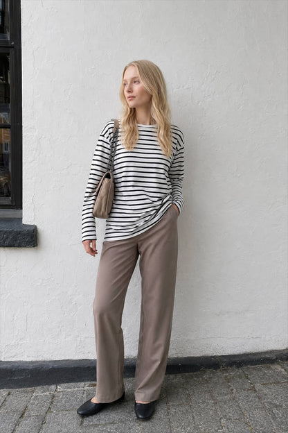 Cotton Striped Crew Neck Long Sleeve Tee