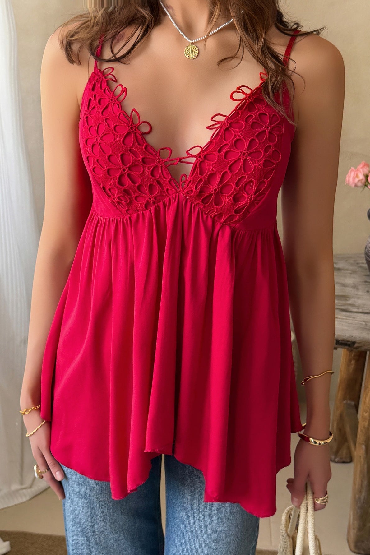 Cutout Lace Waist Defined Elegant Cami