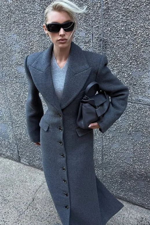 Notched Collar Single Breasted Slim Overcoat
