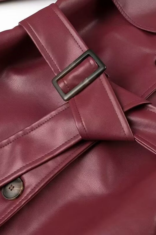 Long Leather Belted Blazer Overcoat