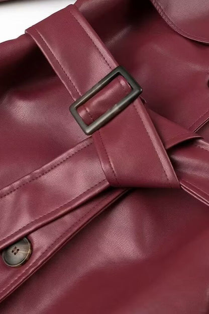 Long Leather Belted Blazer Overcoat