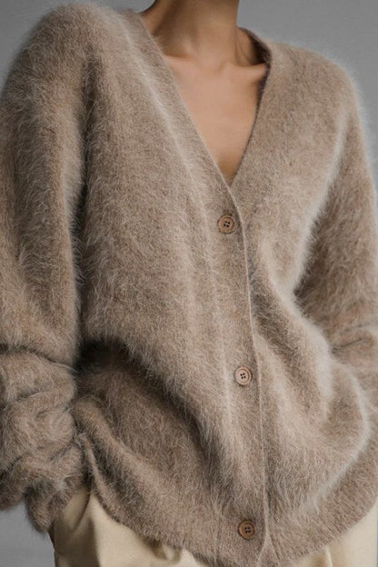 Faux Fur Blend V-Neck Cardigan