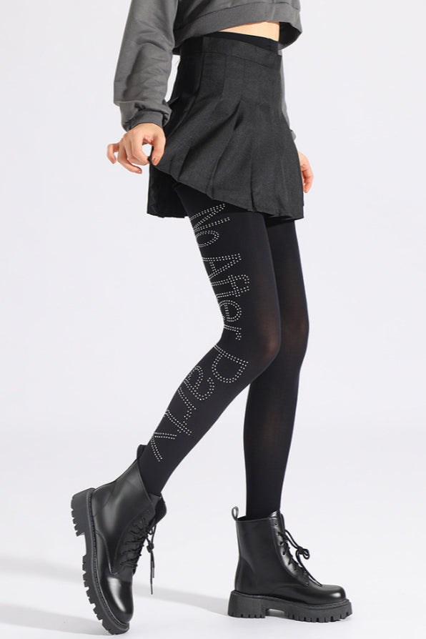 Skull Diamond Pattern Mesh Rhinestone Tights