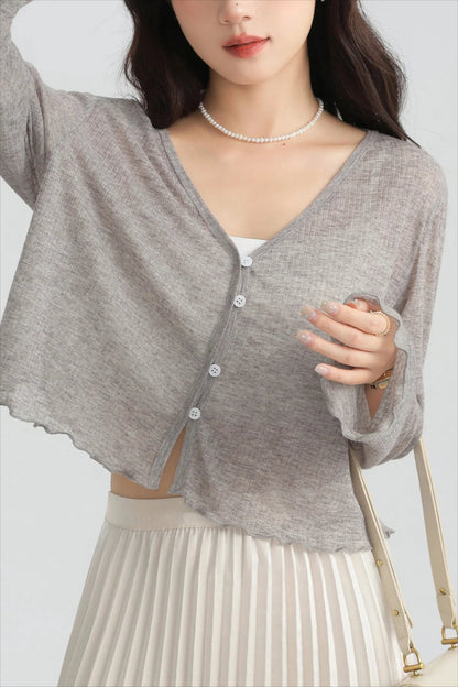 Tencel V-Neck Cropped Cardigan