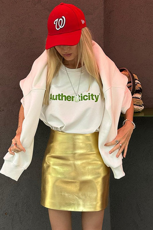 Solid Metallic Bodycon Mini Skirt