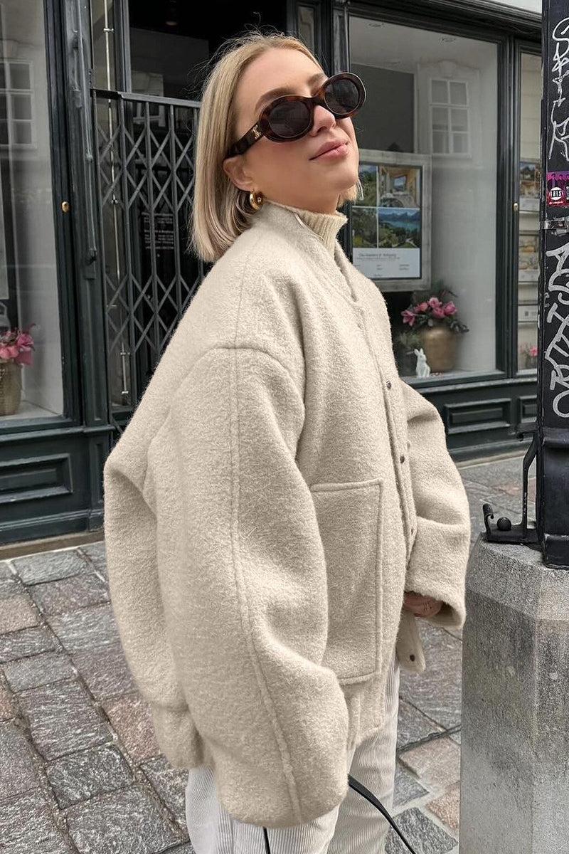Loop Knit Stand Collar Coat
