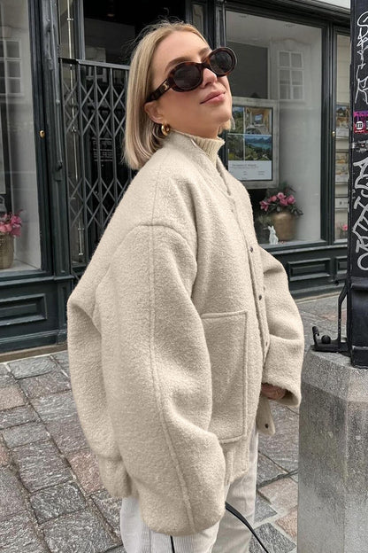 Loop Knit Stand Collar Coat